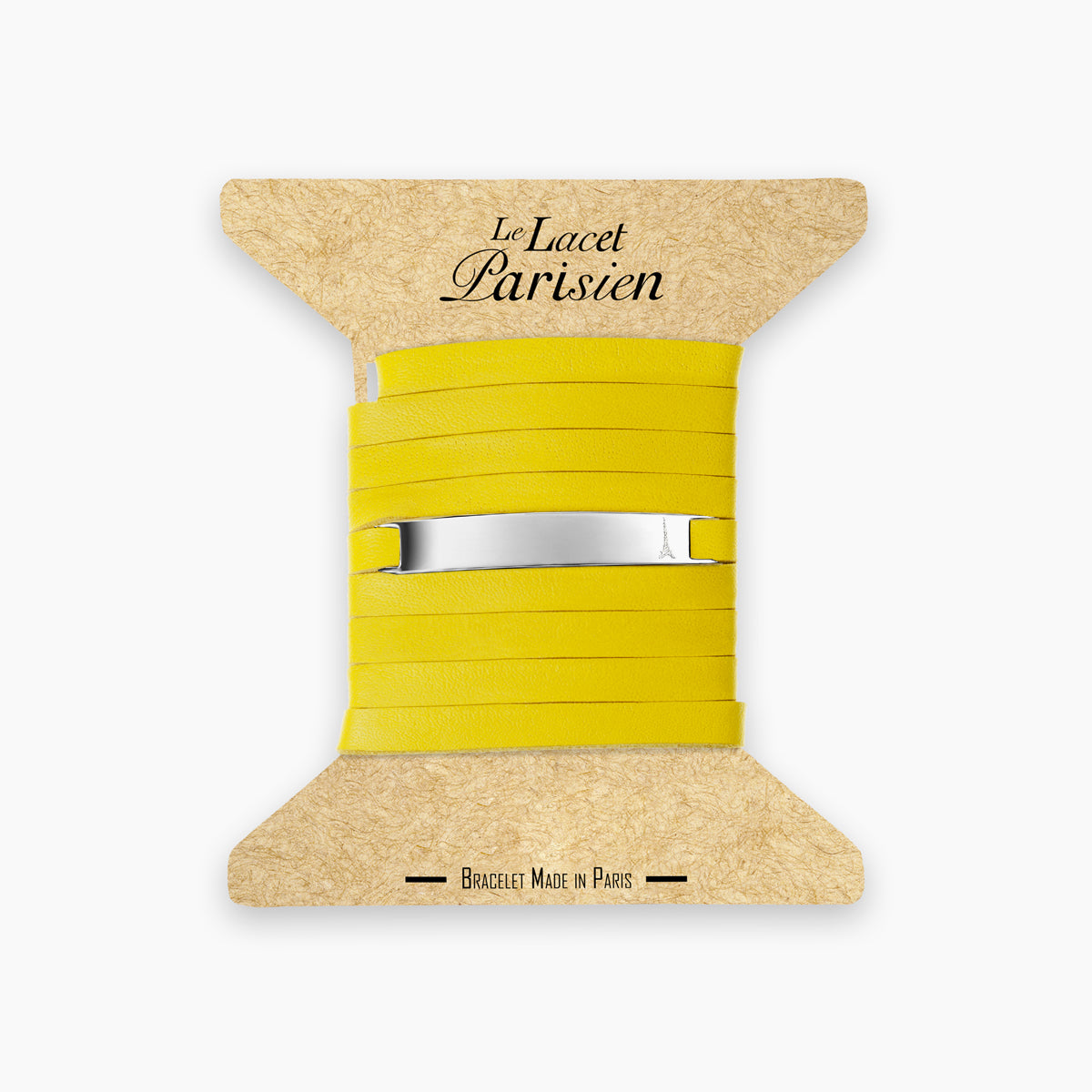Bracelet personnalisable en cuir jaune et argent