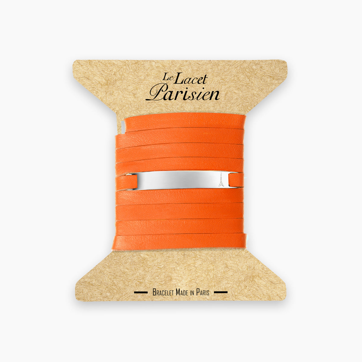 Bracelet personnalisable en cuir orange et argent