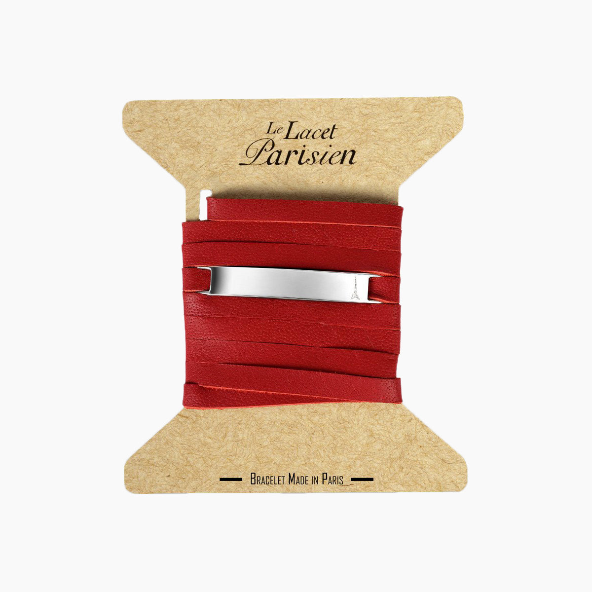 Bracelet personnalisable en cuir rouge et argent