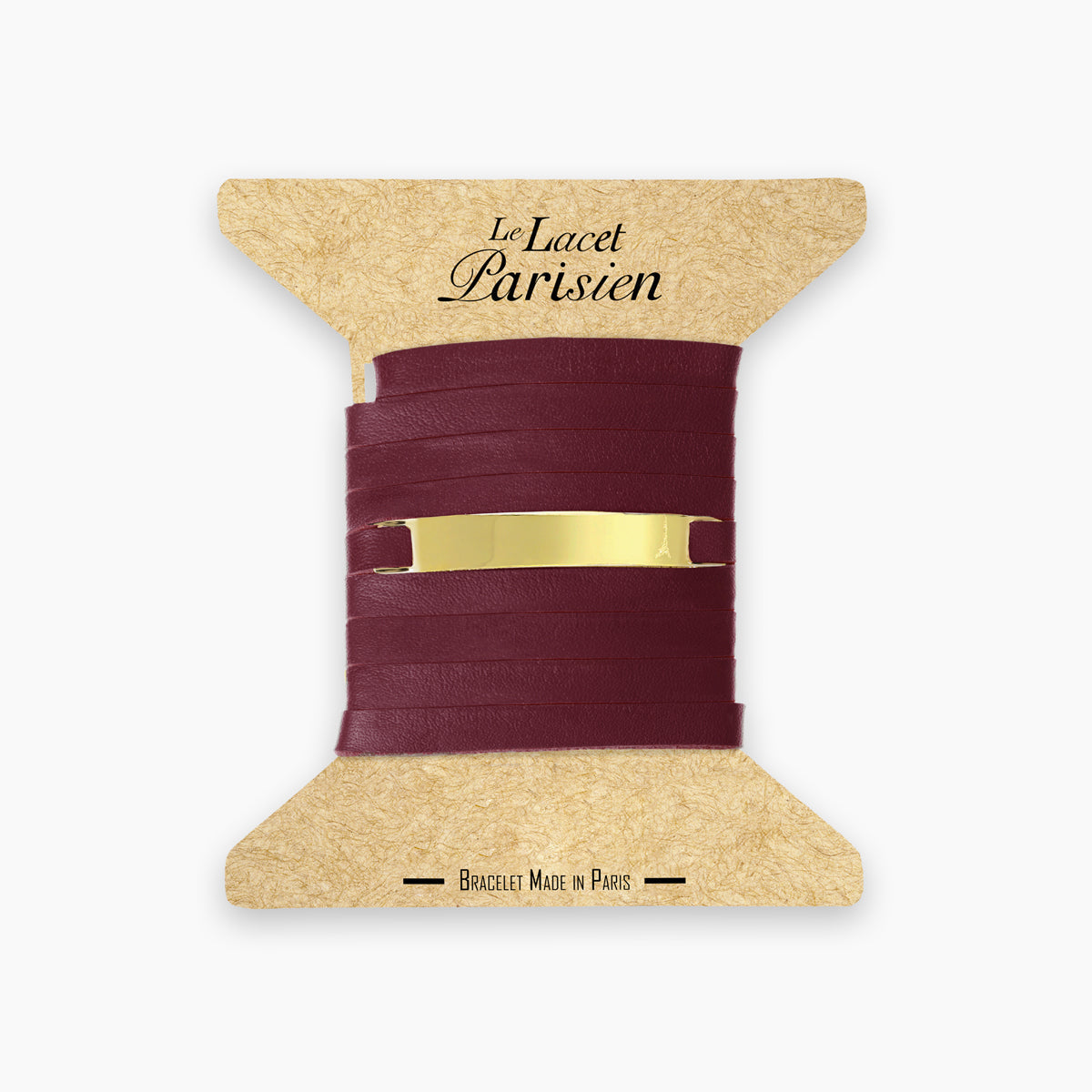 Bracelet personnalisable en cuir bordeaux or