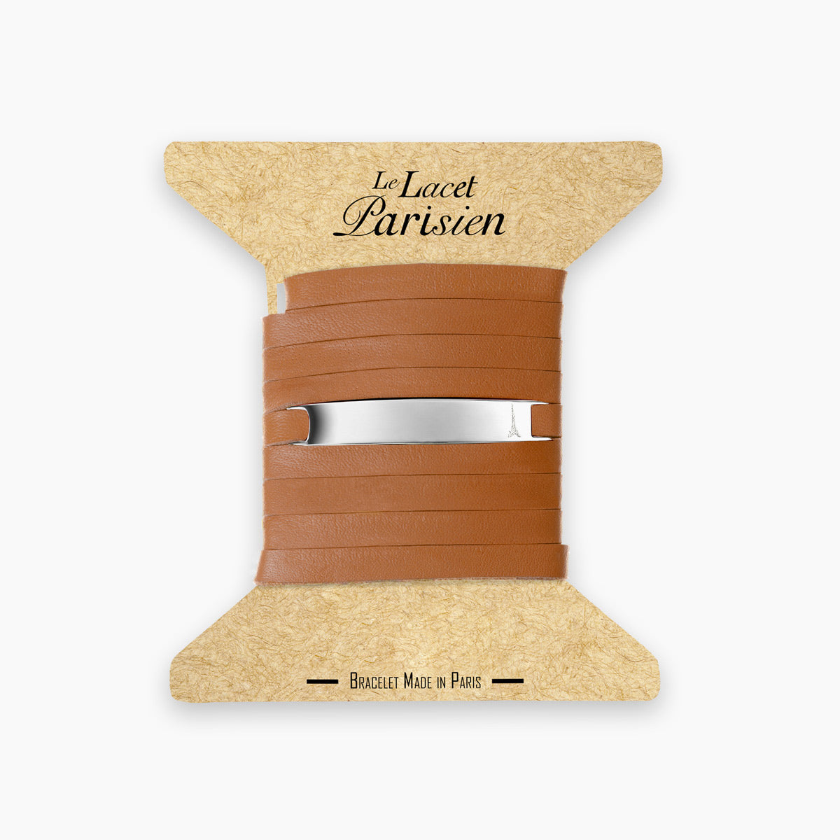 Bracelet personnalisé cuir camel  argent