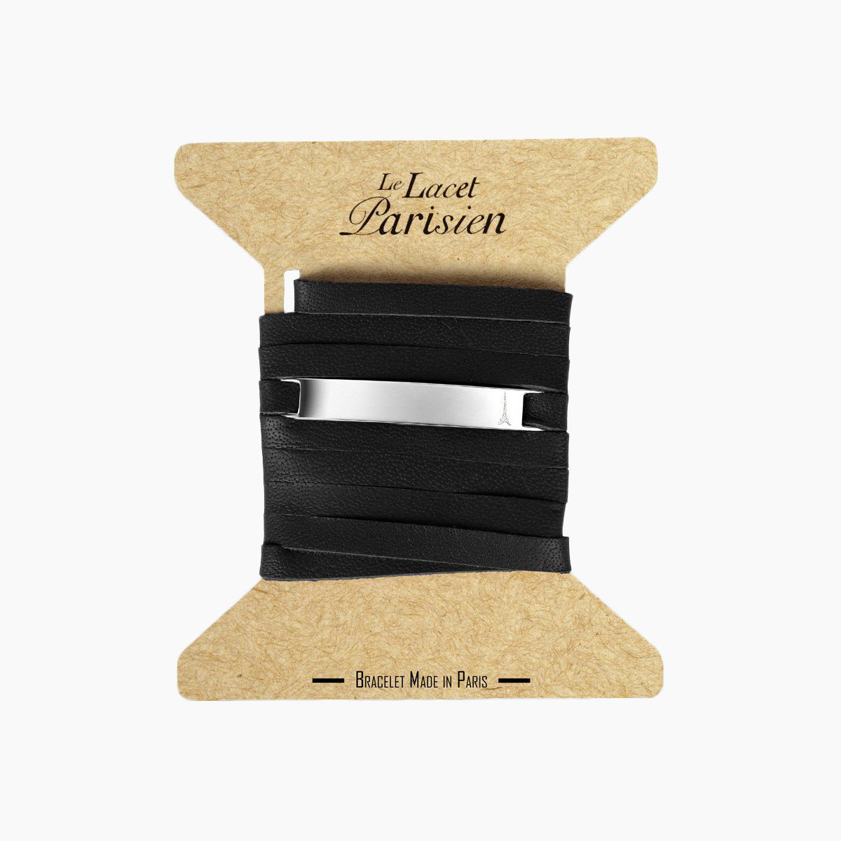 bracelet personnalisé cuir noir et argent
