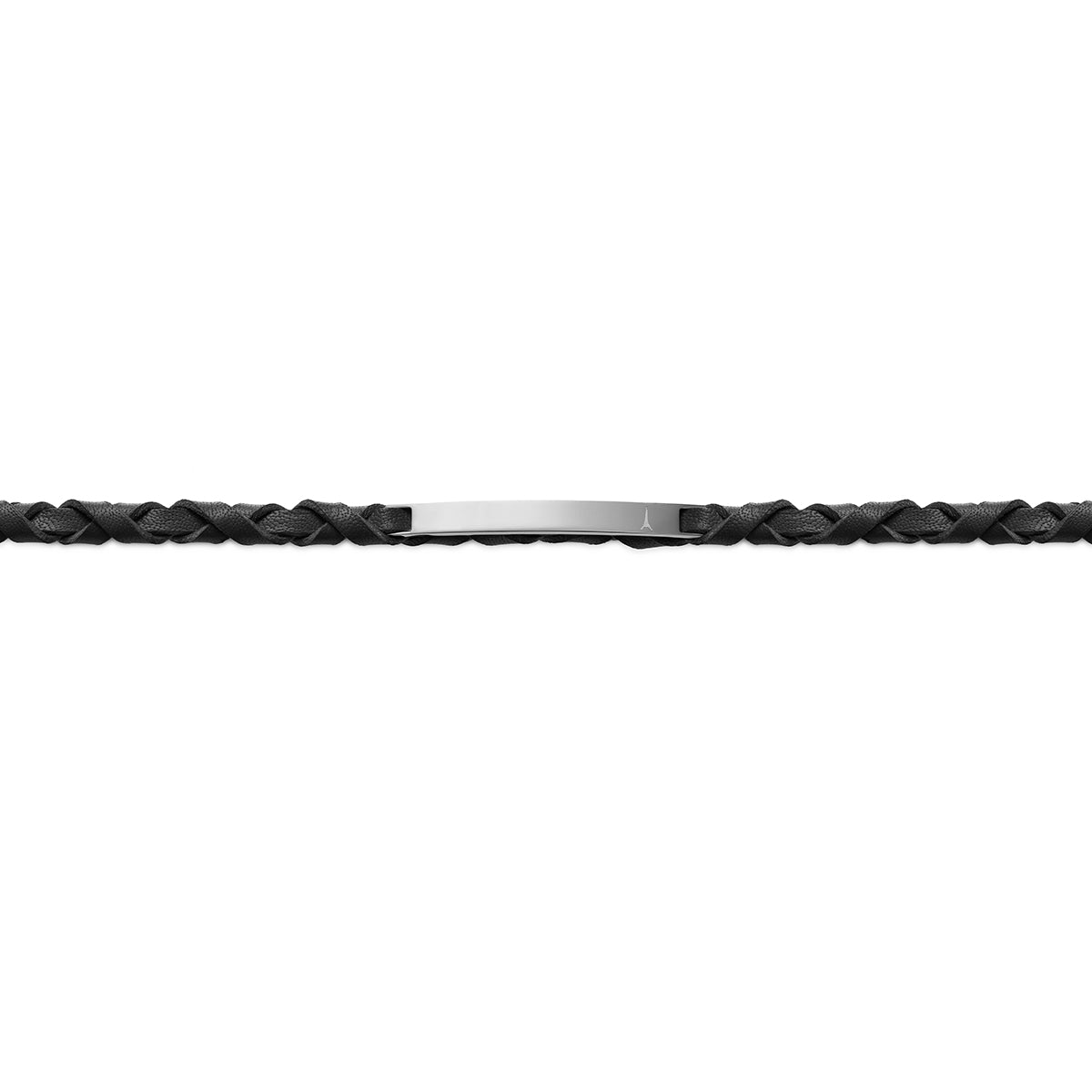 Bracelet cuir tressé noir avec gourmette le lacet parisien