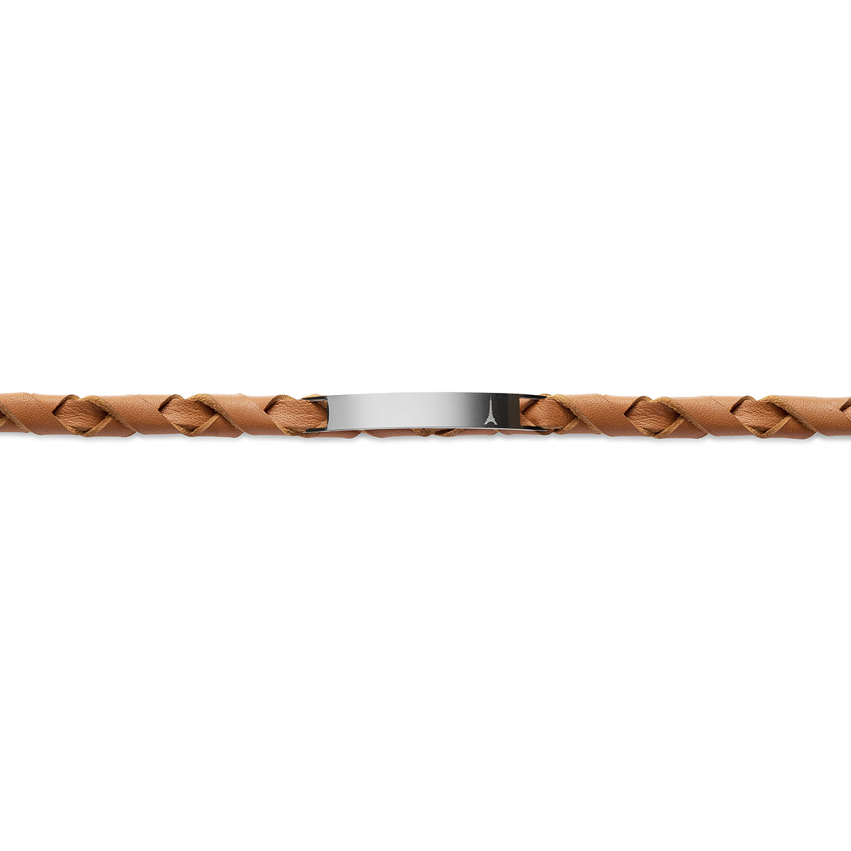 Bracelet gourmette cuir tressé camel