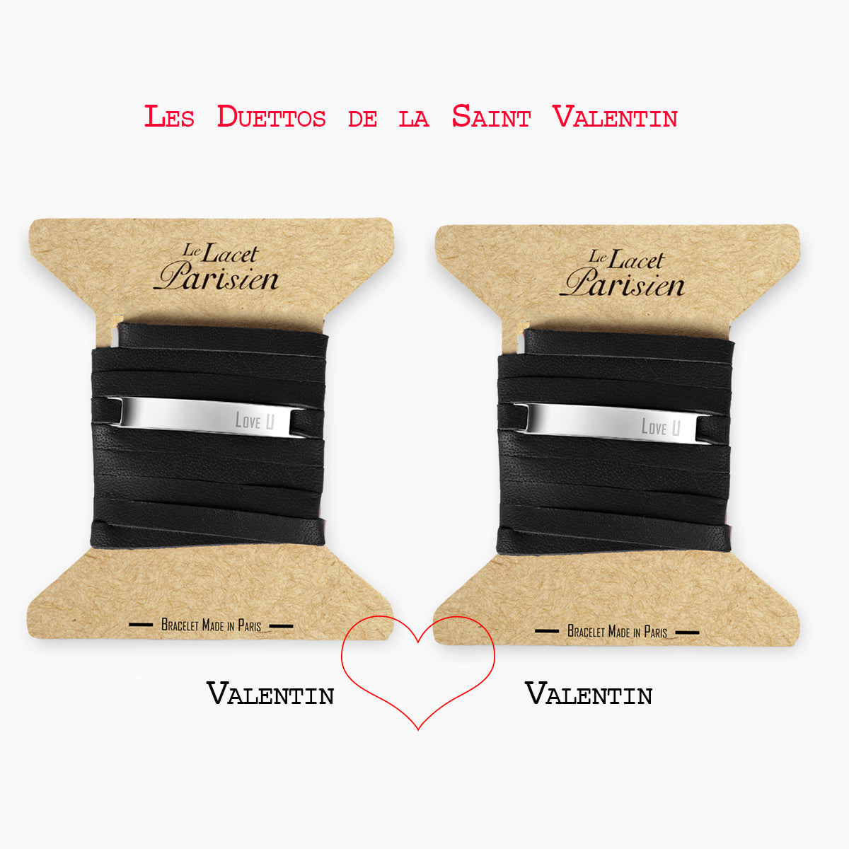 Duo bracelet cuir CAMILLE - Love U - Noir &amp; Noir | LE LACET PARISIEN®