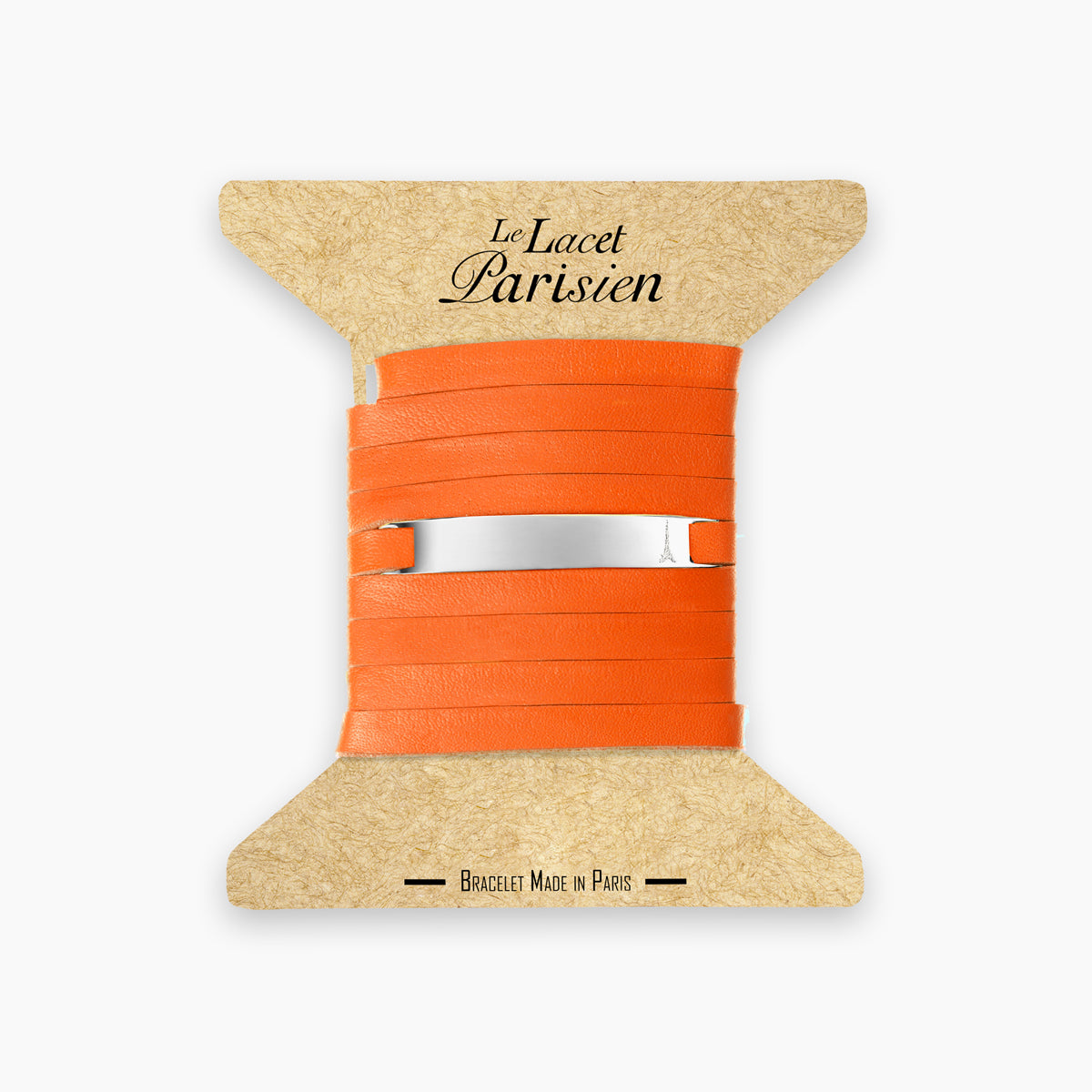 Bracelet cuir orange argent personnalisable