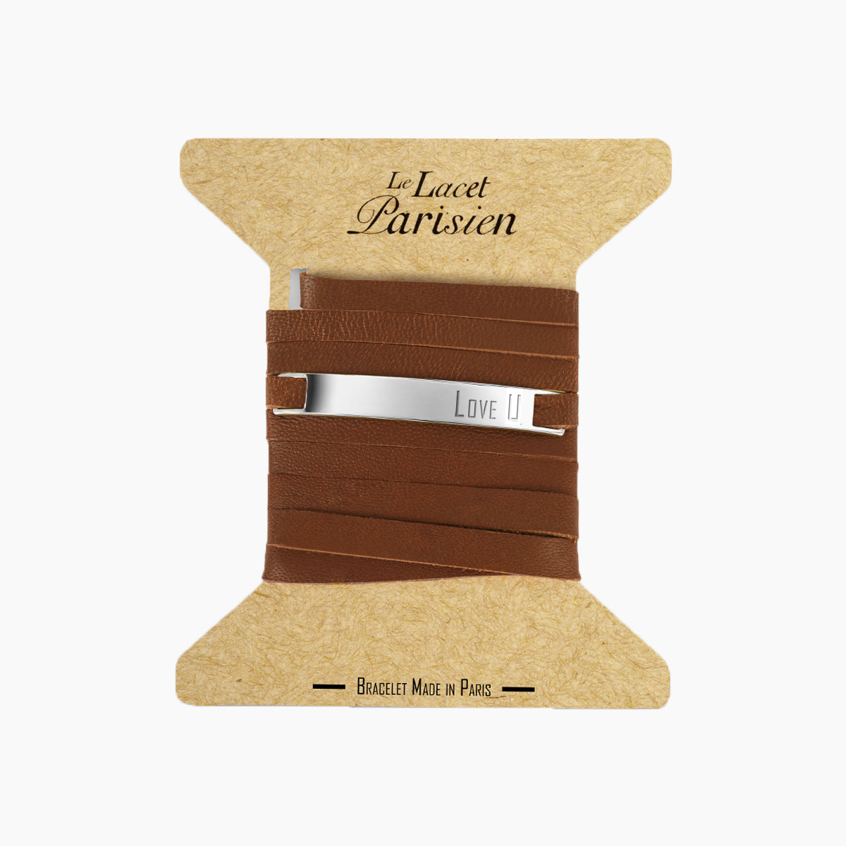 Bracelet message "LOVE U" marron