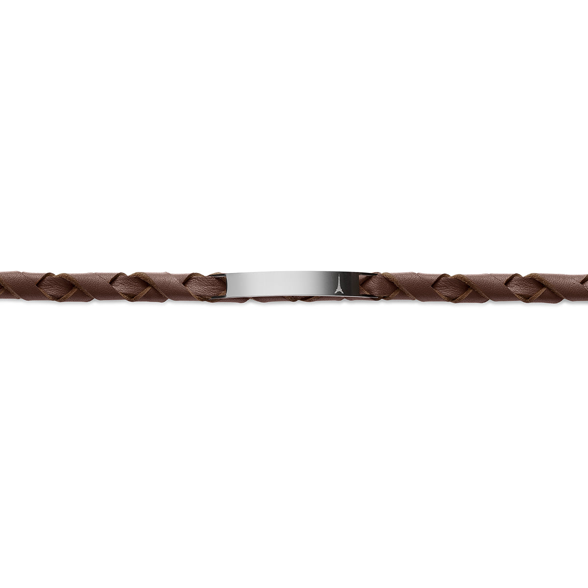 Bracelet  cuir tressé marron et gourmette argent