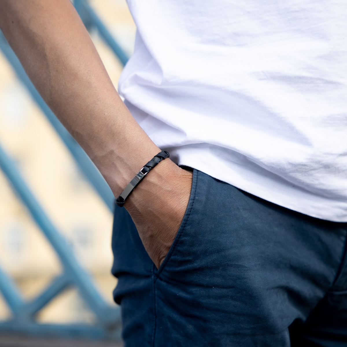 bracelet personnalisable homme cuir tressé noir