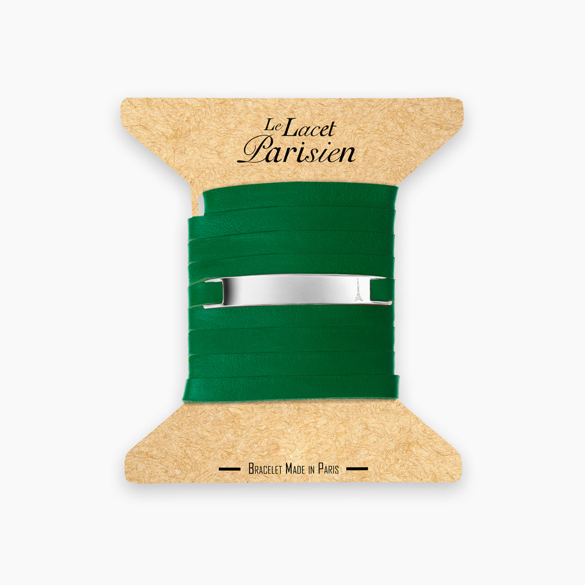 Bracelet personnalisable en cuir vert argent