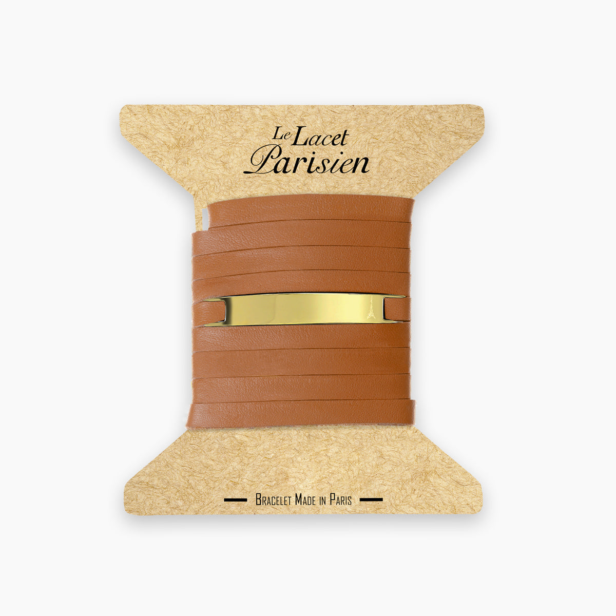 Bracelet personnalisable en cuir fauve et or