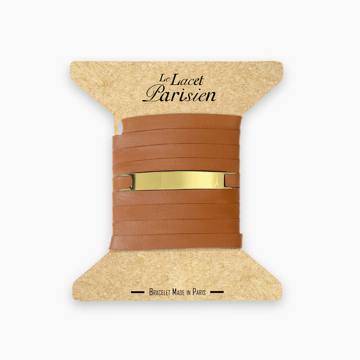 Bracelet personnalisé cuir camel et or