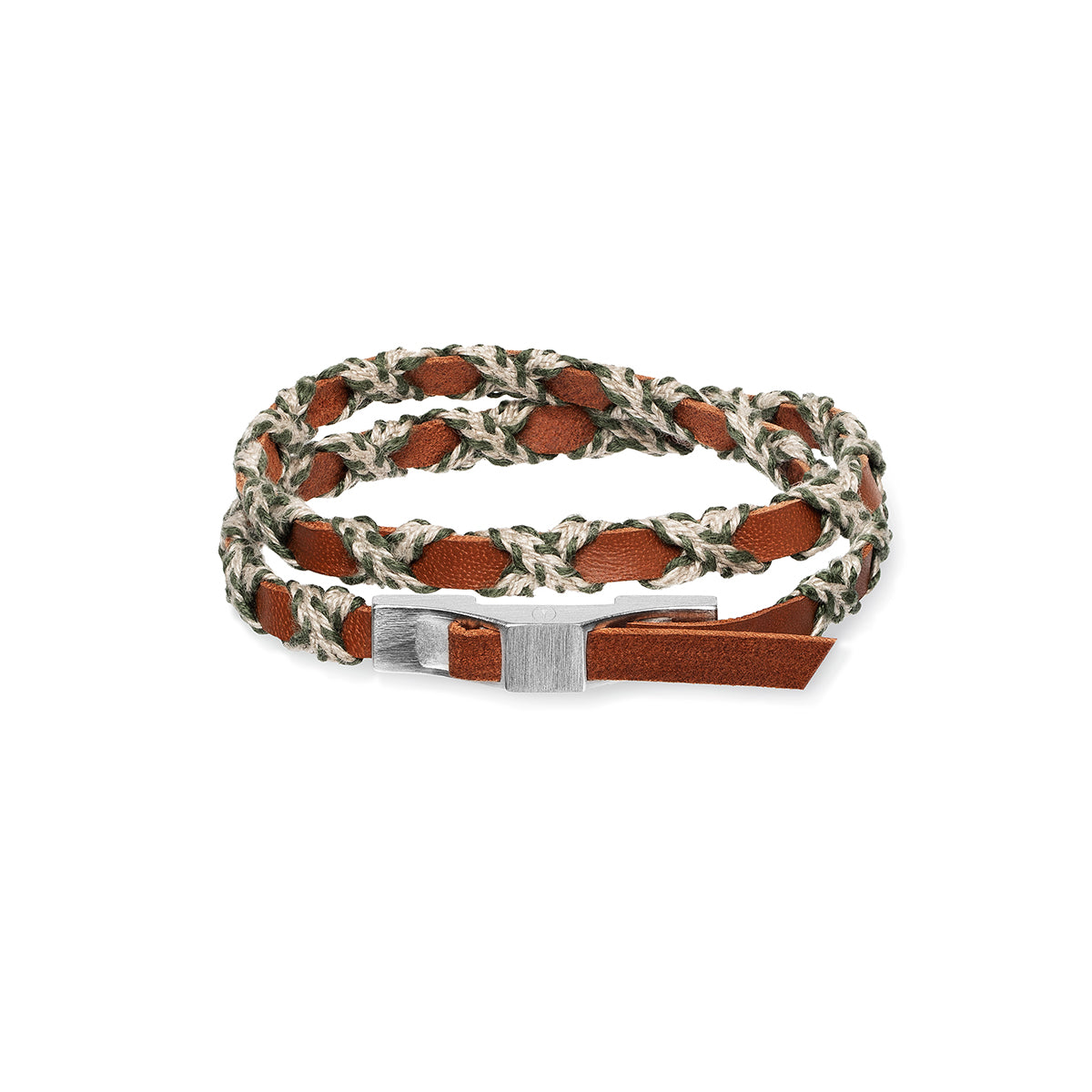 Bracelet double tour cuir tressé marron