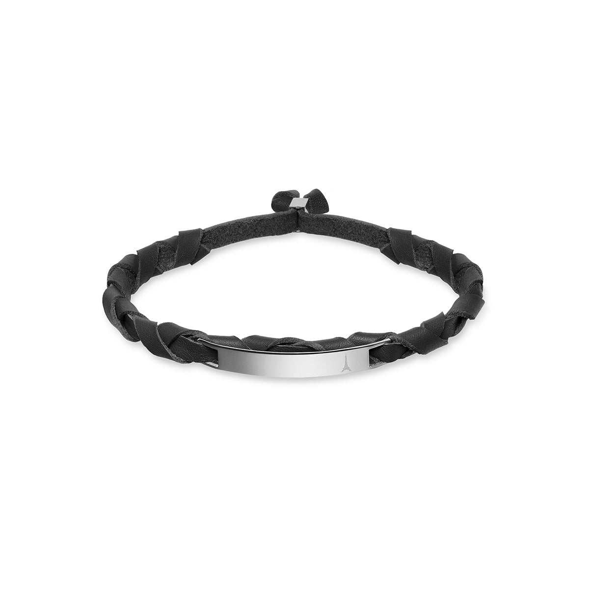 Bracelet gourmette cuir tressé noir