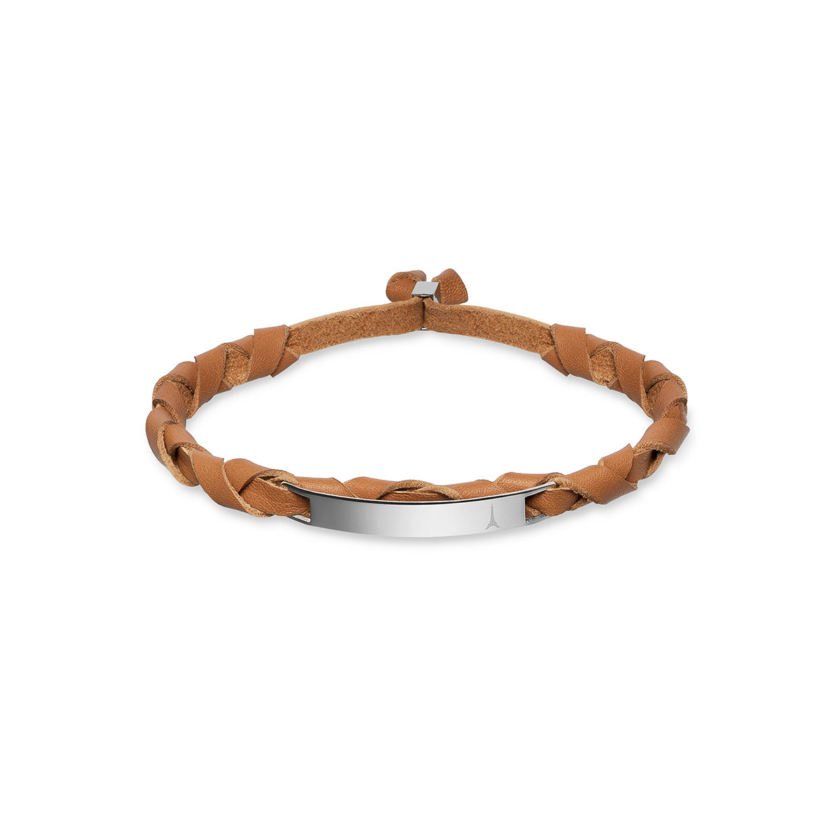 Bracelet gourmette cuir tressé camel personnalisable