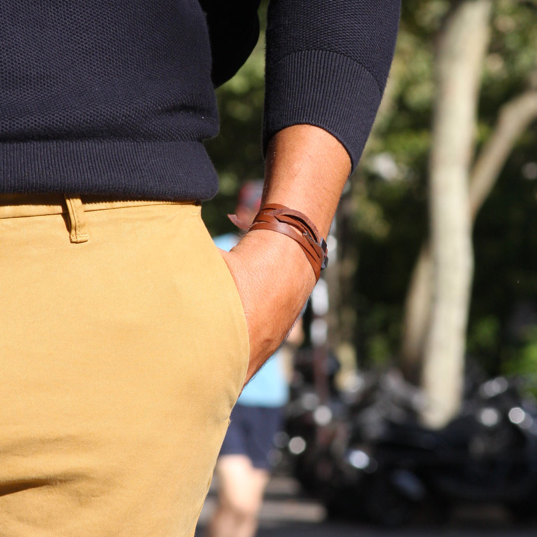 Bracelet cuir homme marron Gustave
