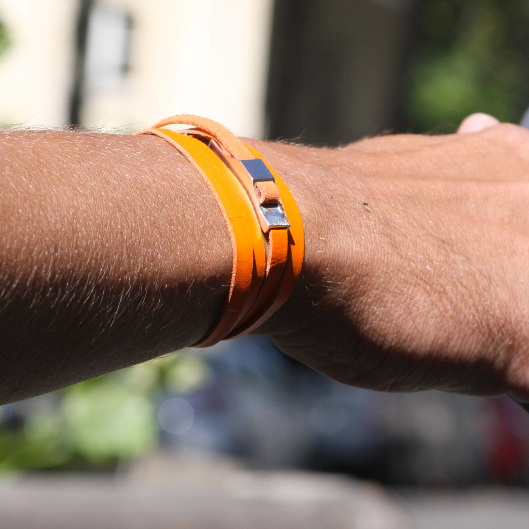 Bracelet cuir orange homme