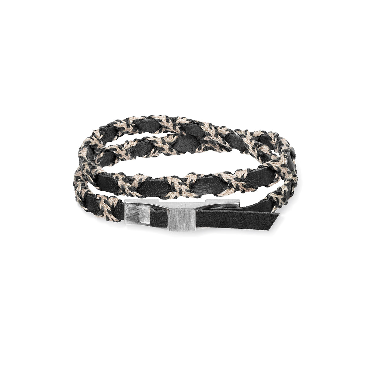 bracelet double tour cuir tressé noir