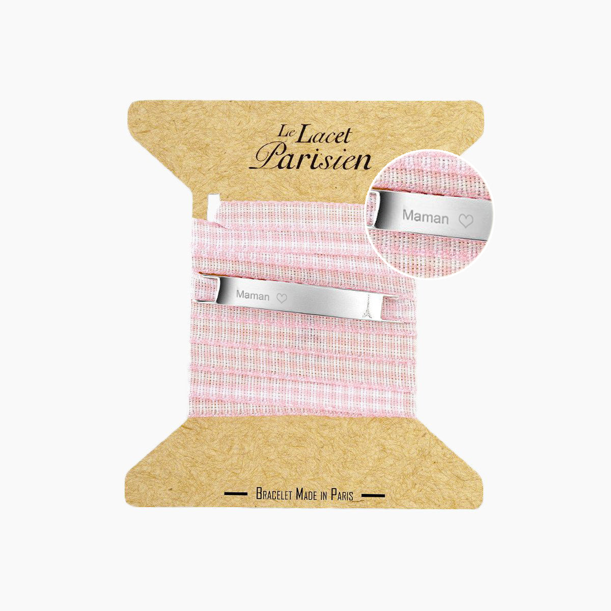 bracelet maman tissu vichy rose