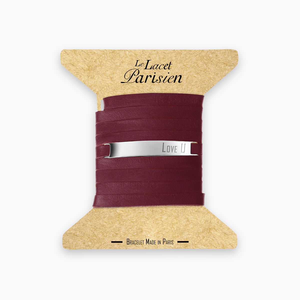 Bracelet message "LOVE U" bordeaux