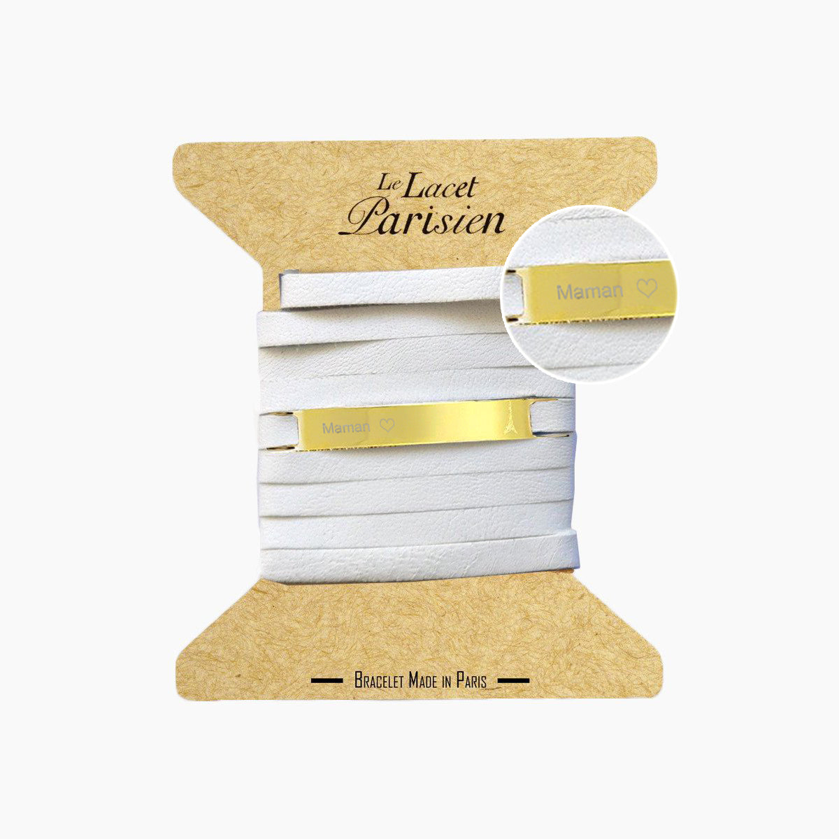 Bracelet MAMAN cuir blanc or