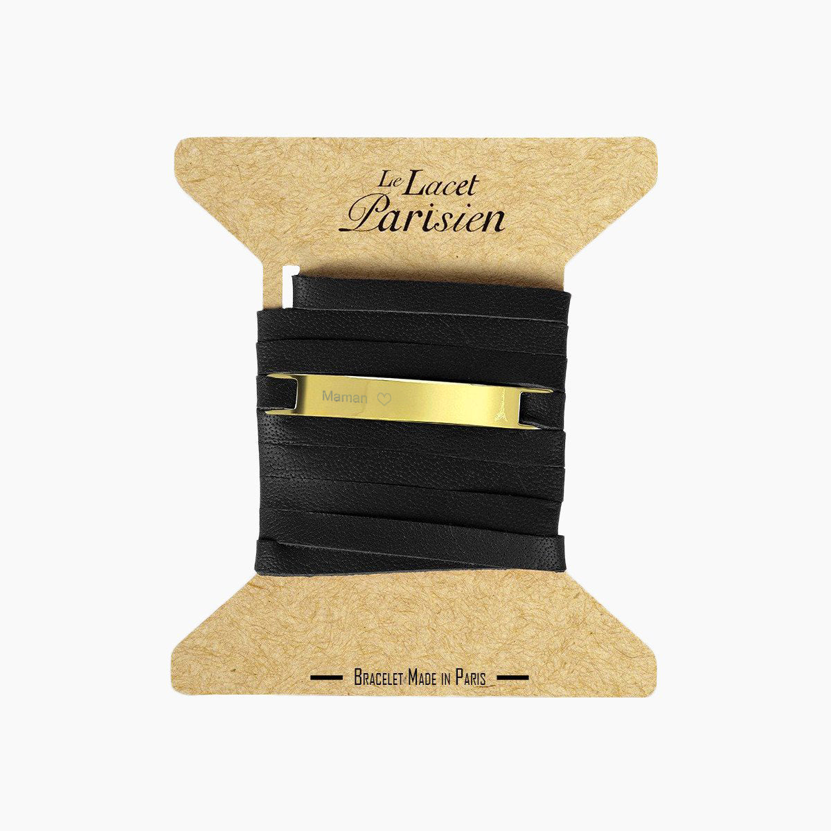 Bracelet MAMAN cuir noir or