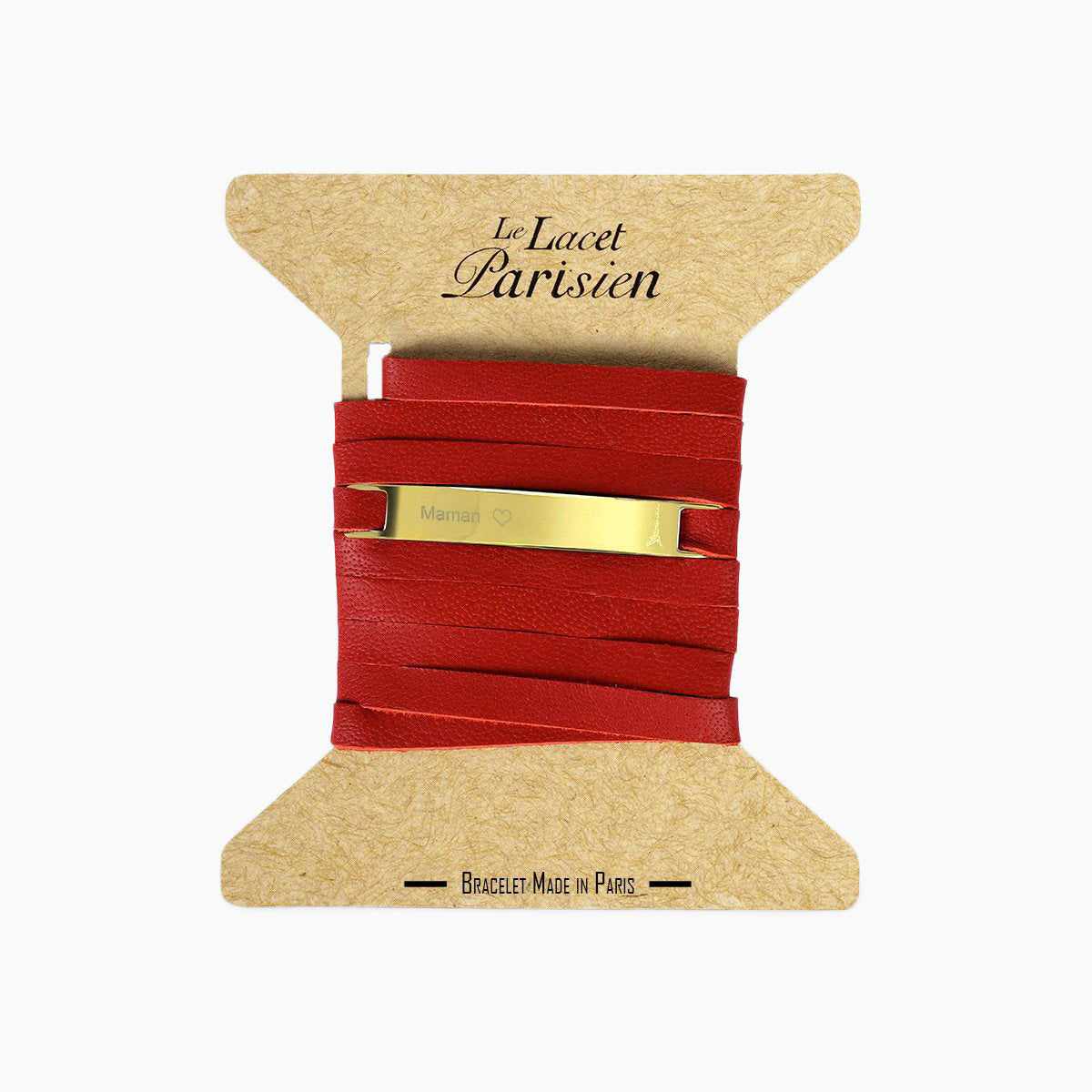 Bracelet MAMAN cuir rouge or